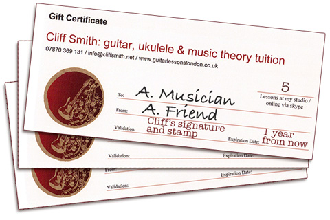 Cliff Smith Guitar Lessons - Sample ukulele and guitar gift certificate