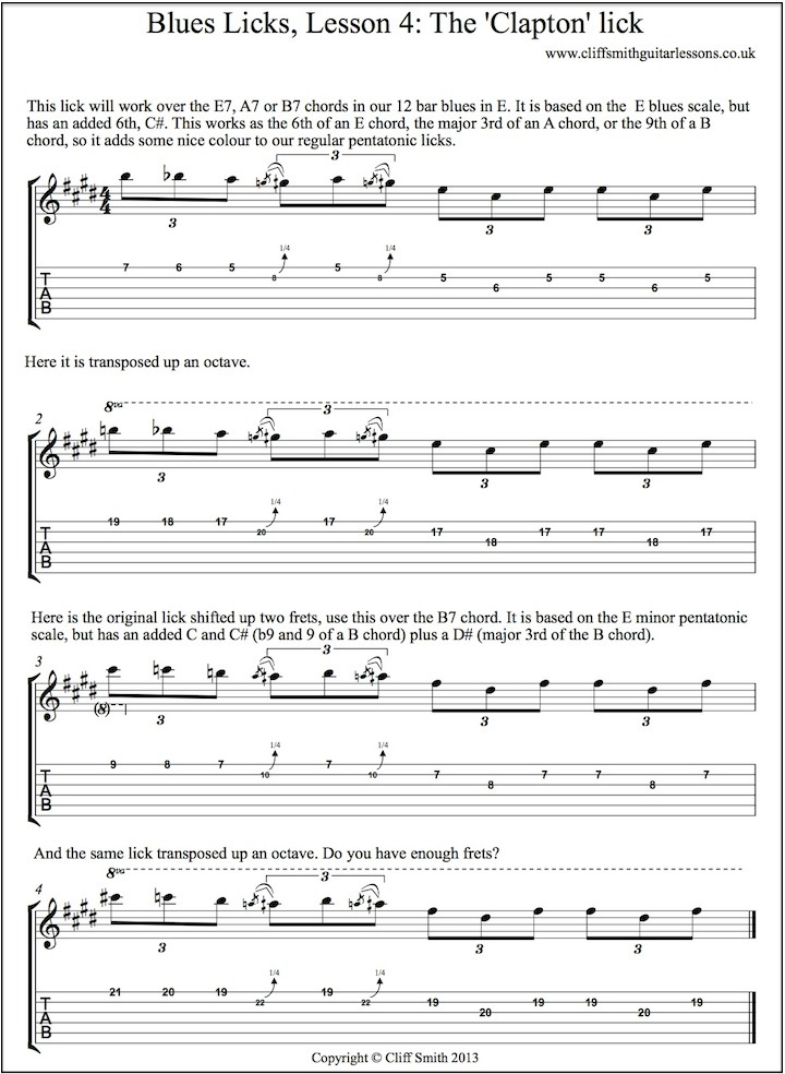 Blues Licks, Lesson 4- Clapton lick - Smith Guitar Lessons