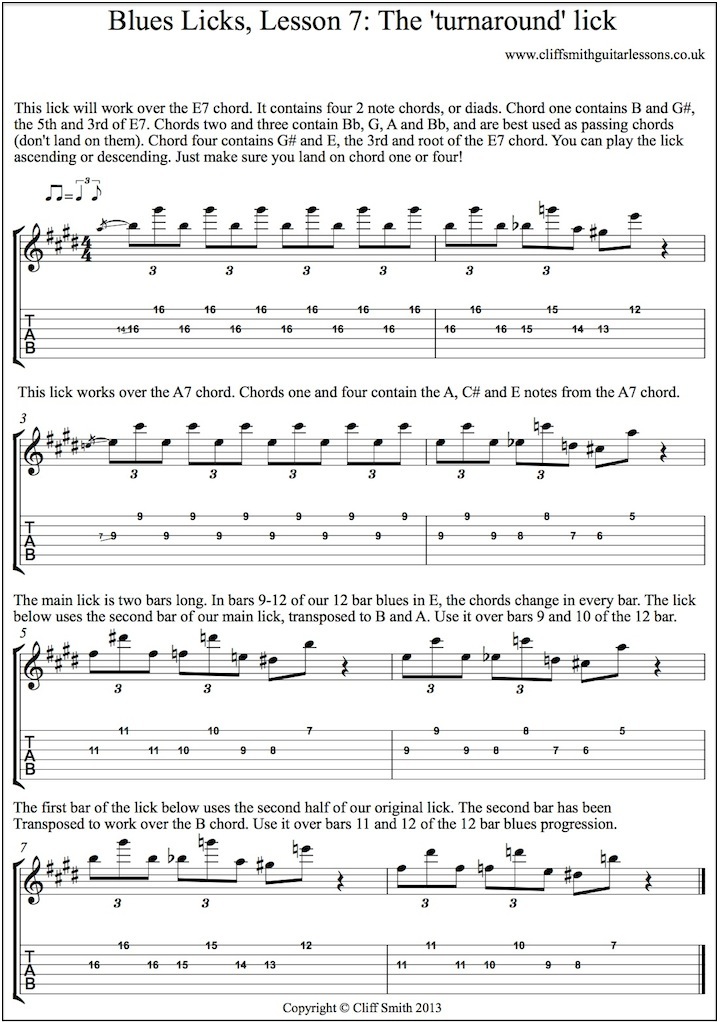 Turnaround lick with slides and 6ths - blues licks lesson 7 - Cliff Smith Guitar Lessons London