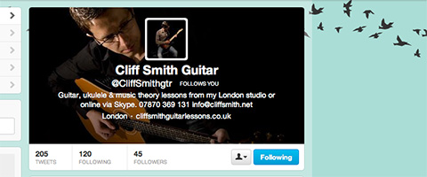 screengrab, Cliff Smith Guitar Twitter profile page