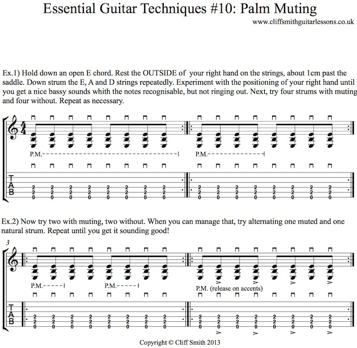 How to do palm muting - tab and notation