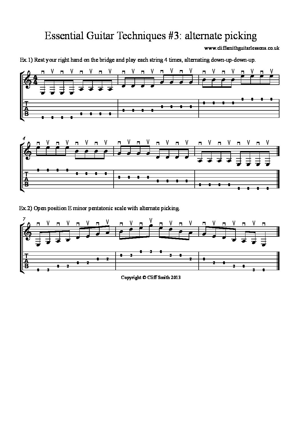 Essential Guitar Techniques 3 alternate picking Cliff Smith Guitar