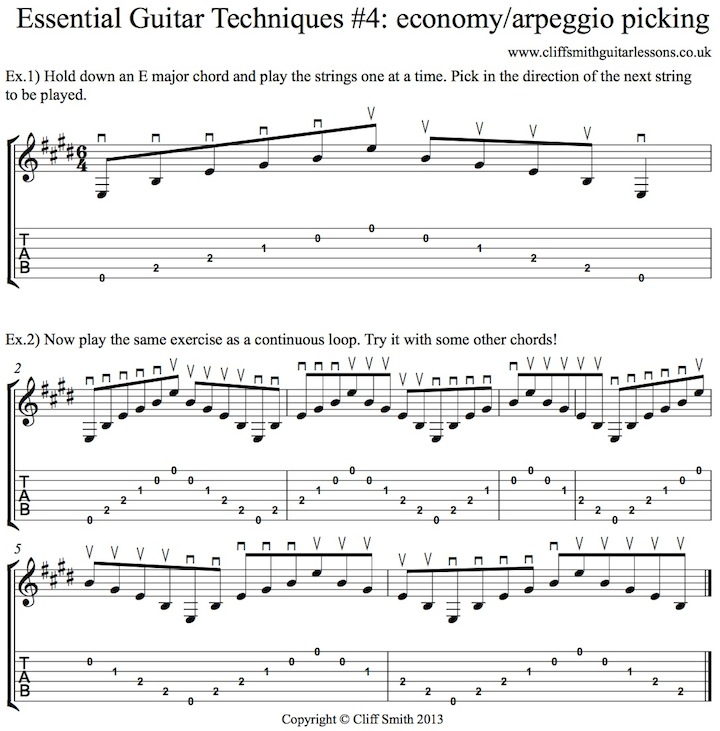 How to do economy picking - guitar lesson video & worksheet