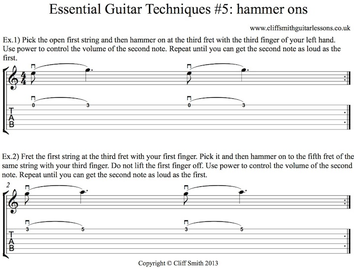 How to do hammer ons - tab worksheet