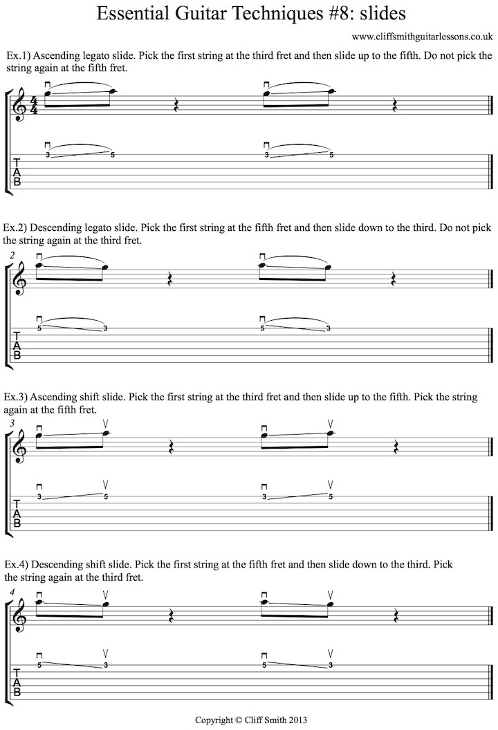 How to do slides on guitar - tab and notation