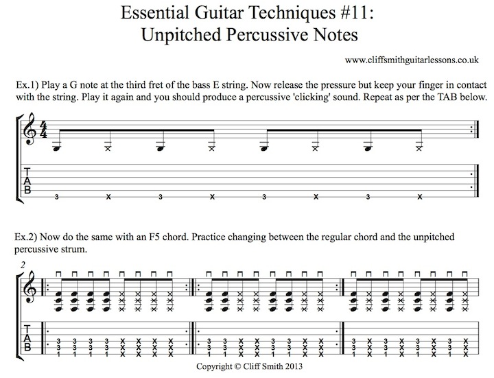 How to play unpitched percussive notes - Cliff Smith Guitar Lessons London