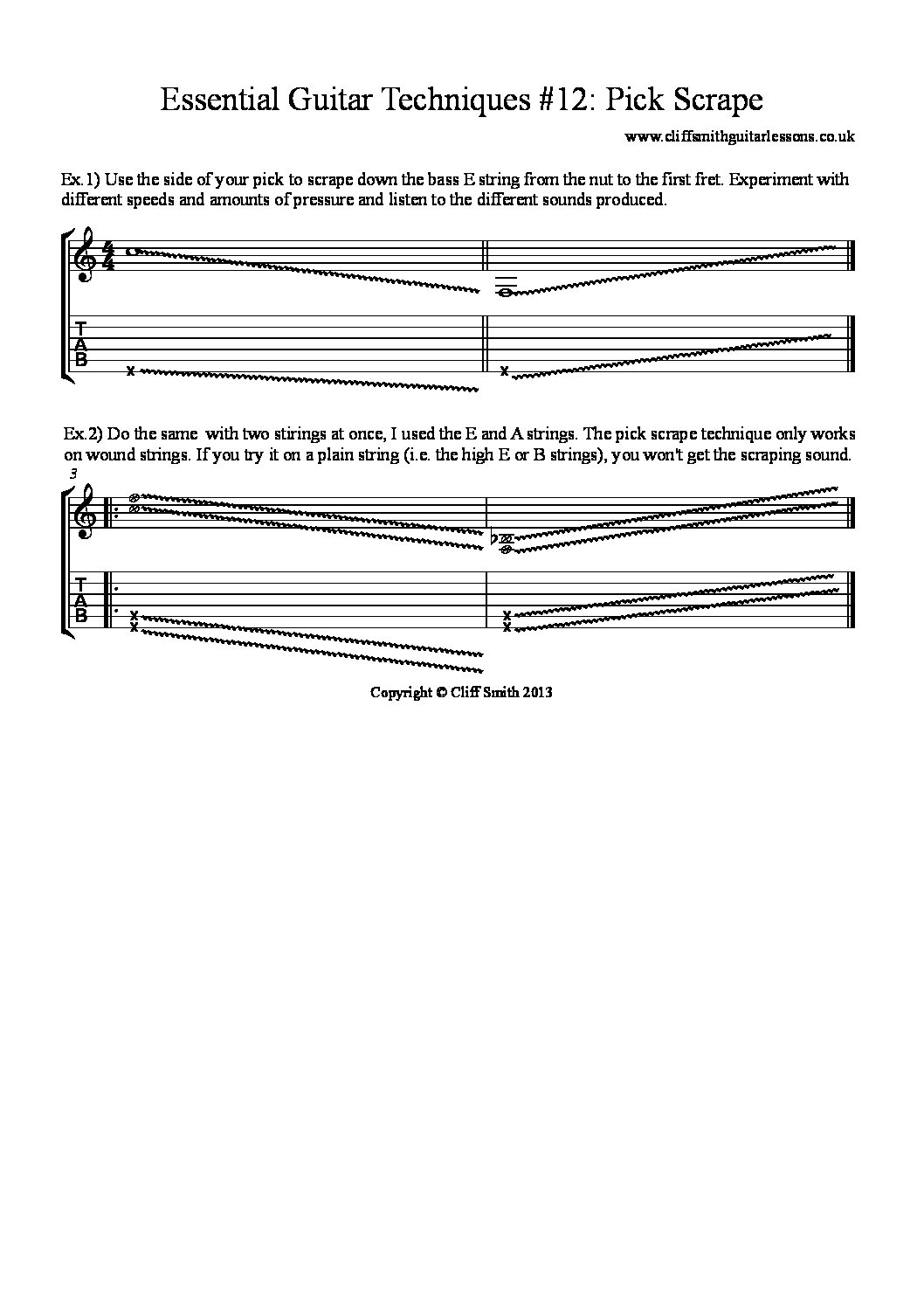 Essential Guitar Techniques 12 pick scrape Cliff Smith Guitar Lessons