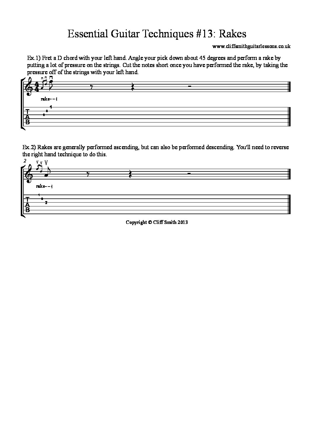 Essential Guitar Techniques 13 rakes Cliff Smith Guitar Lessons