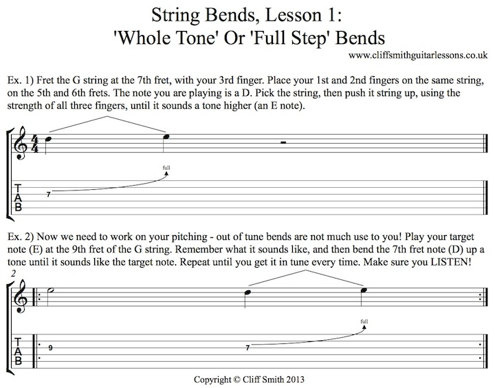 How to do whole tone, or full step string bends - Cliff Smith Guitar Lessons London