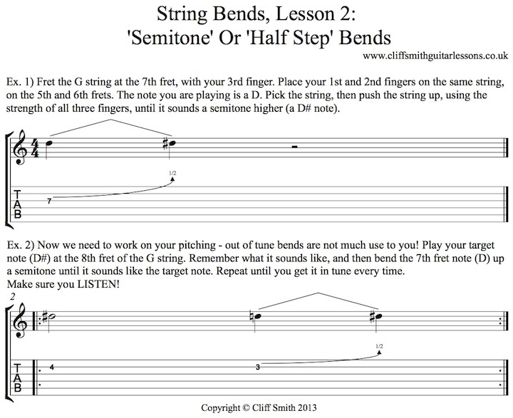 String bends, lesson 2 - half step or semitone string bends