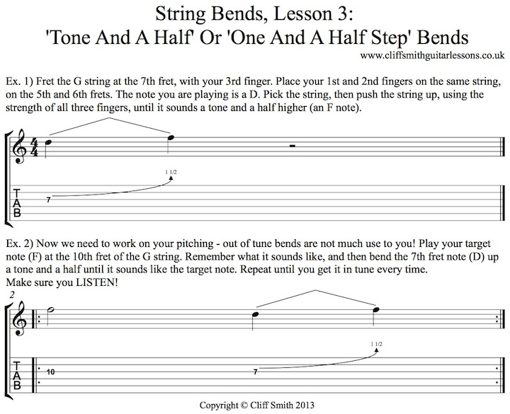 How to do tone and a half bends on guitar