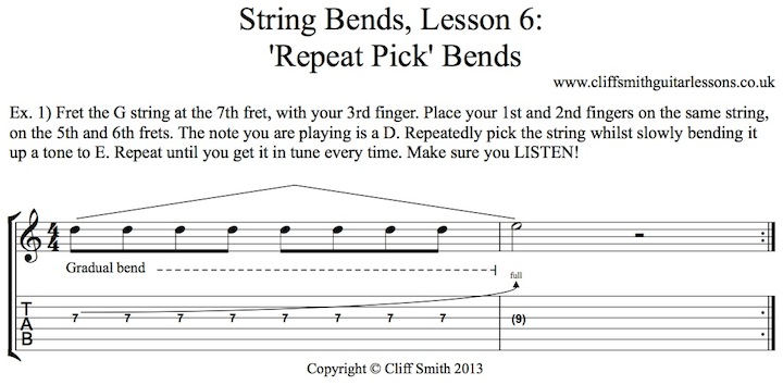 How to do repeat pick bends on guitar