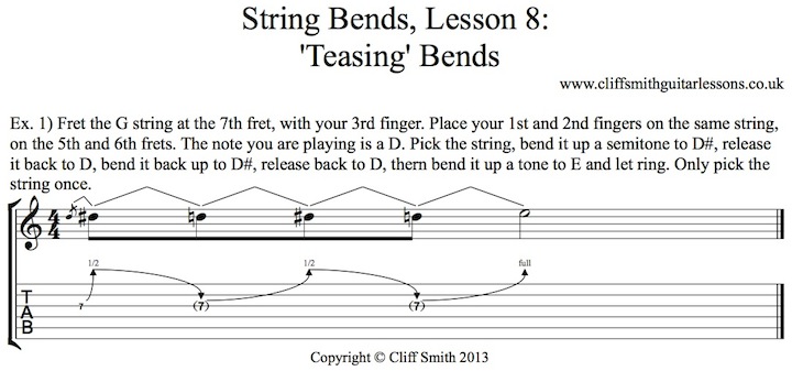 How to perform teasing string bends on guitar.