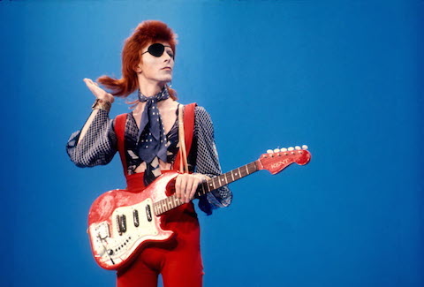 David Bowie, red and blue with eyepatch
