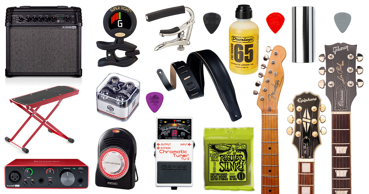 A selection of guitar equipment